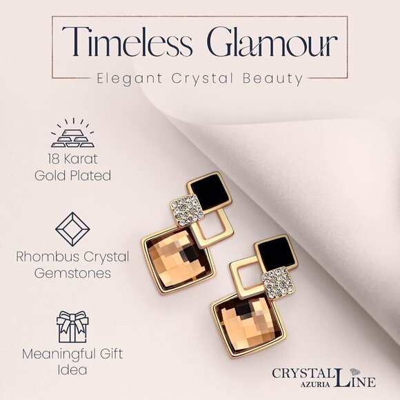 Women's Crystals Brown Simulated Topaz Rhombus Earrings Plated - Picture 7 of 10